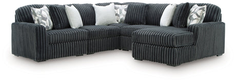 Midnight-Madness Gunmetal 5-Piece Sectional with RAF Chaise by Ashley at Eve Furniture
