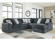 Midnight-Madness Gunmetal 5-Piece Sectional with RAF Chaise by Ashley at Eve Furniture