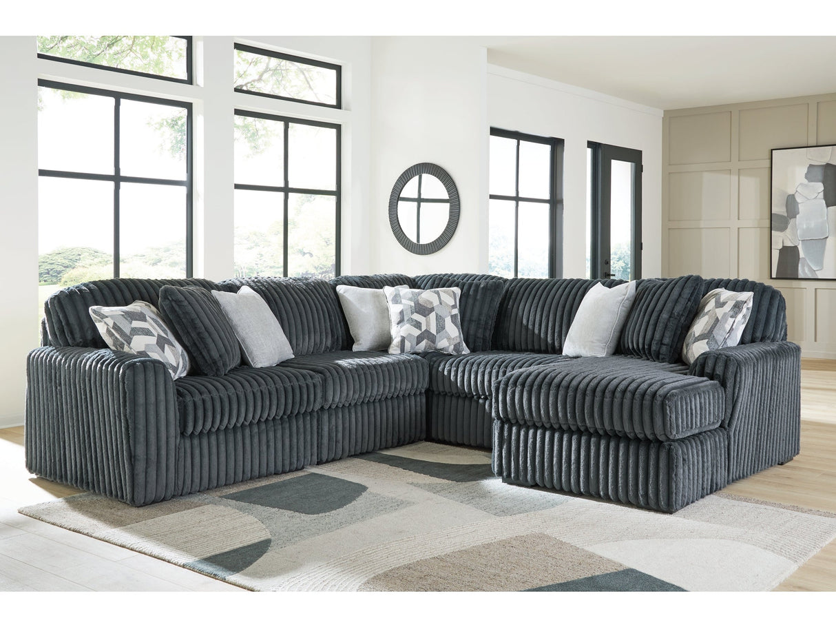 Midnight-Madness Gunmetal 5-Piece Sectional with RAF Chaise by Ashley at Eve Furniture