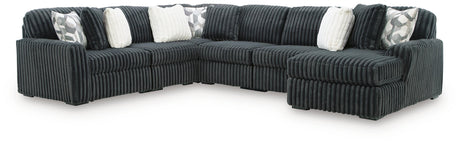 Midnight-Madness Gunmetal 6-Piece Sectional with Chaise by Ashley at Eve Furniture