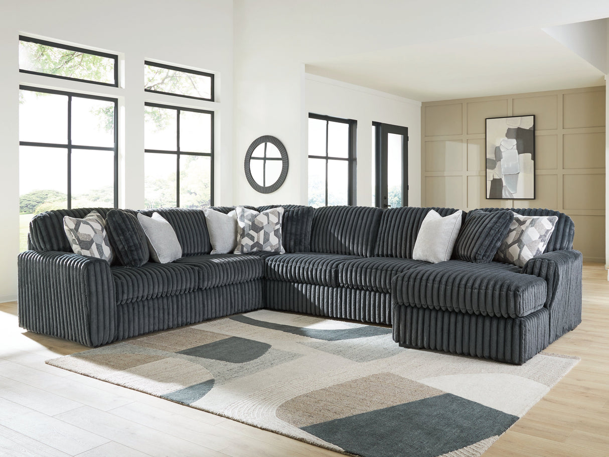 Midnight-Madness Gunmetal 6-Piece Sectional with RAF Chaise by Ashley at Eve Furniture
