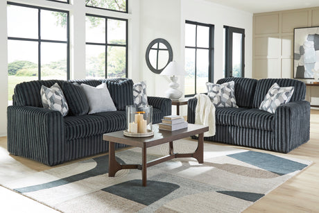 Midnight-Madness Gunmetal Loveseat by Ashley at Eve Furniture