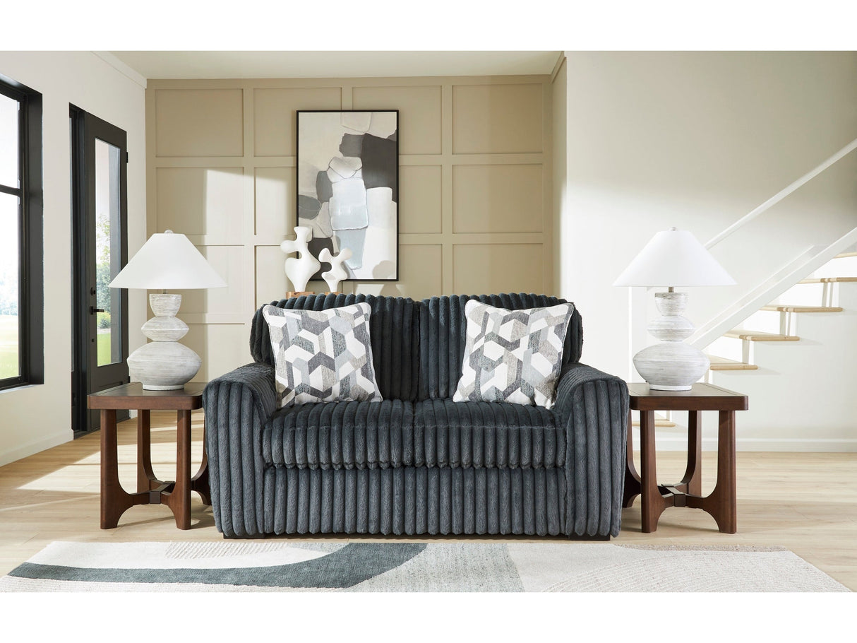 Midnight-Madness Gunmetal Loveseat by Ashley at Eve Furniture