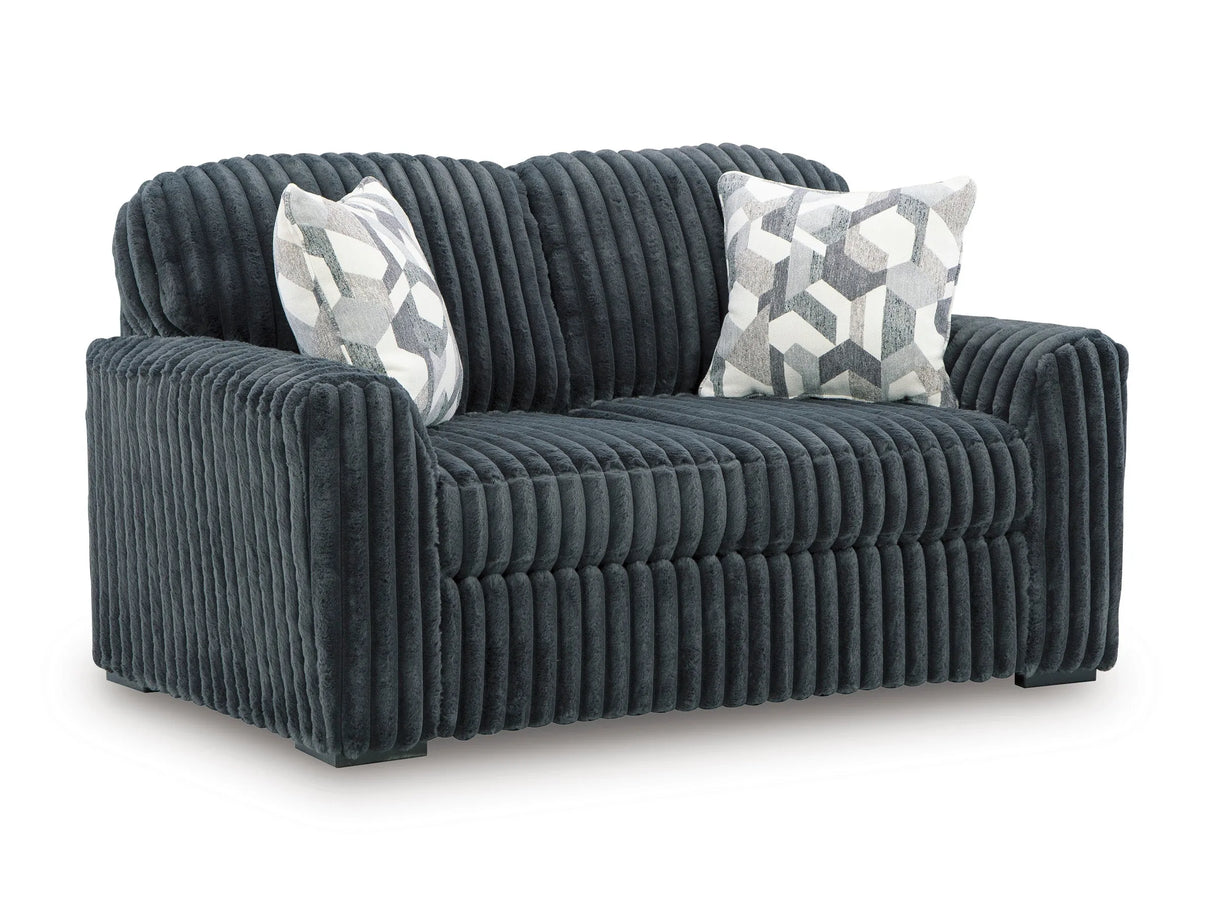 Midnight-Madness Gunmetal Sofa, Loveseat and Oversized Chaise by Ashley at Eve Furniture