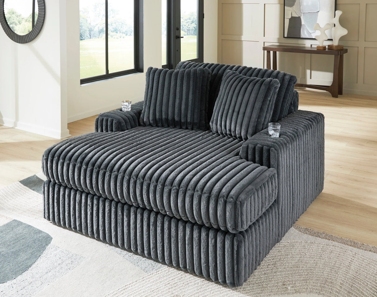 Midnight-Madness Gunmetal Sofa, Loveseat and Oversized Chaise by Ashley at Eve Furniture