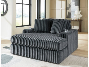 Midnight-Madness Gunmetal Sofa, Loveseat and Oversized Chaise by Ashley at Eve Furniture