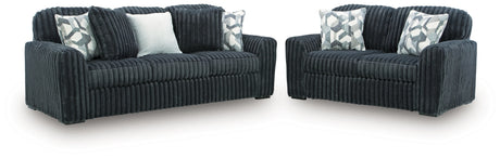 Midnight-Madness Gunmetal Sofa and Loveseat by Ashley at Eve Furniture
