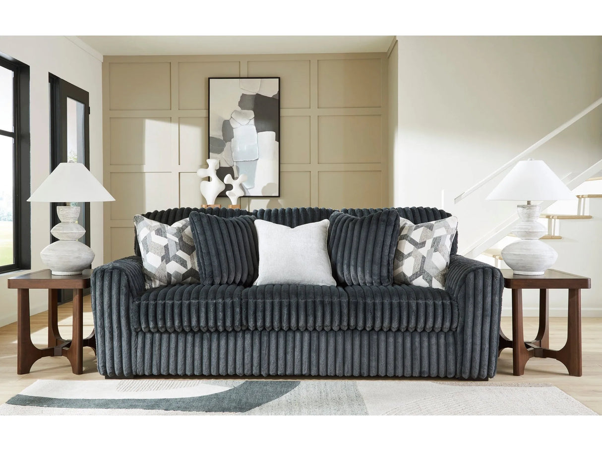 Midnight-Madness Gunmetal Sofa and Chair and a Half by Ashley at Eve Furniture