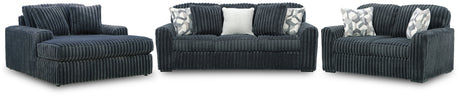 Midnight-Madness Gunmetal Sofa, Loveseat and Oversized Chaise by Ashley at Eve Furniture
