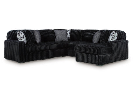 Midnight-Madness Onyx 6-Piece Sectional with Right Chaise by Ashley at Eve Furniture
