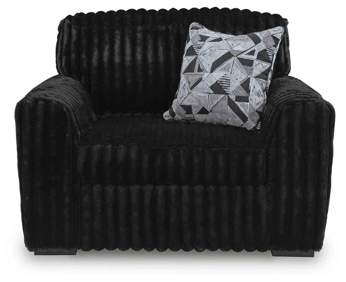 Midnight-Madness Onyx Oversized Chair with Accent Ottoman by Ashley at Eve Furniture