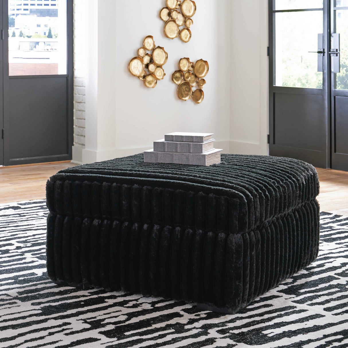 Midnight-Madness Onyx Sofa and Oversized Ottoman by Ashley at Eve Furniture