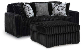 Midnight-Madness Onyx Sofa and Oversized Ottoman by Ashley at Eve Furniture