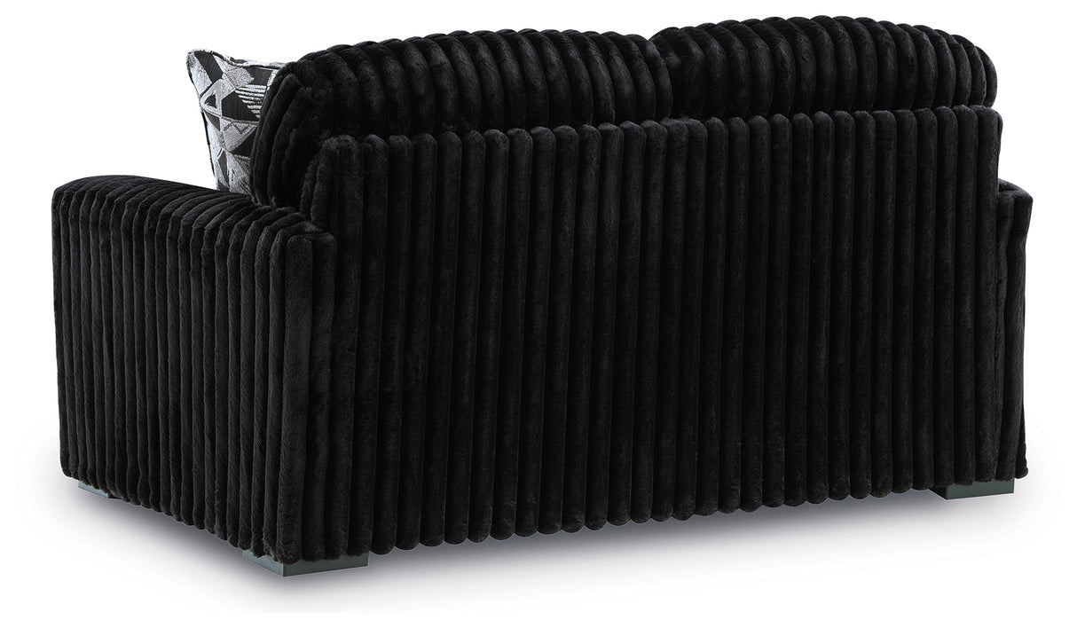 Midnight-Madness Onyx Sofa, Loveseat and Oversized Ottoman by Ashley at Eve Furniture