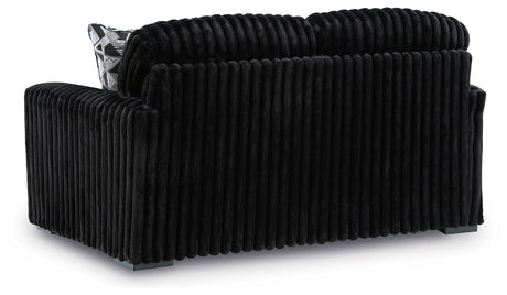 Midnight-Madness Onyx Sofa, Loveseat and Oversized Ottoman by Ashley at Eve Furniture