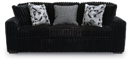 Midnight-Madness Onyx Sofa, Loveseat and Oversized Ottoman by Ashley at Eve Furniture