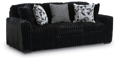 Midnight-Madness Onyx Sofa, Loveseat and Oversized Ottoman by Ashley at Eve Furniture