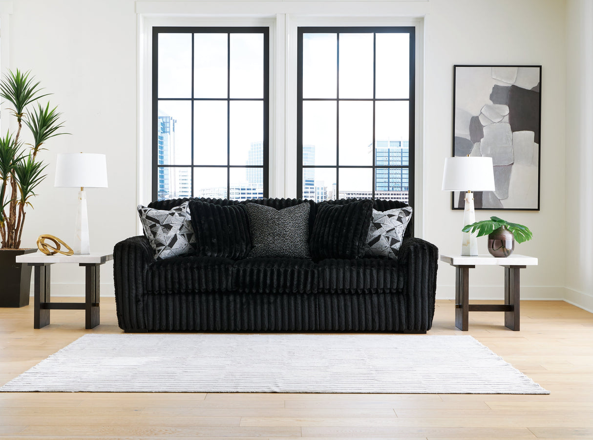 Midnight-Madness Onyx Sofa, Loveseat and Oversized Ottoman by Ashley at Eve Furniture