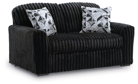 Midnight-Madness Onyx Sofa, Loveseat and Oversized Ottoman by Ashley at Eve Furniture
