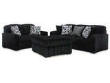 Midnight-Madness Onyx Sofa, Loveseat and Oversized Ottoman by Ashley at Eve Furniture