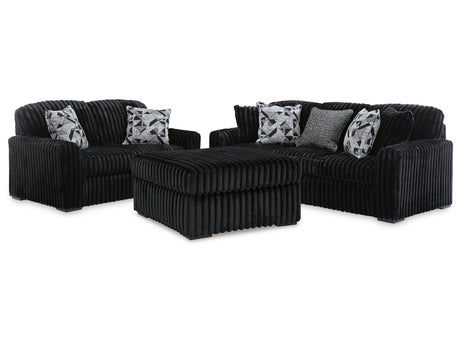 Midnight-Madness Onyx Sofa, Loveseat and Oversized Ottoman by Ashley at Eve Furniture