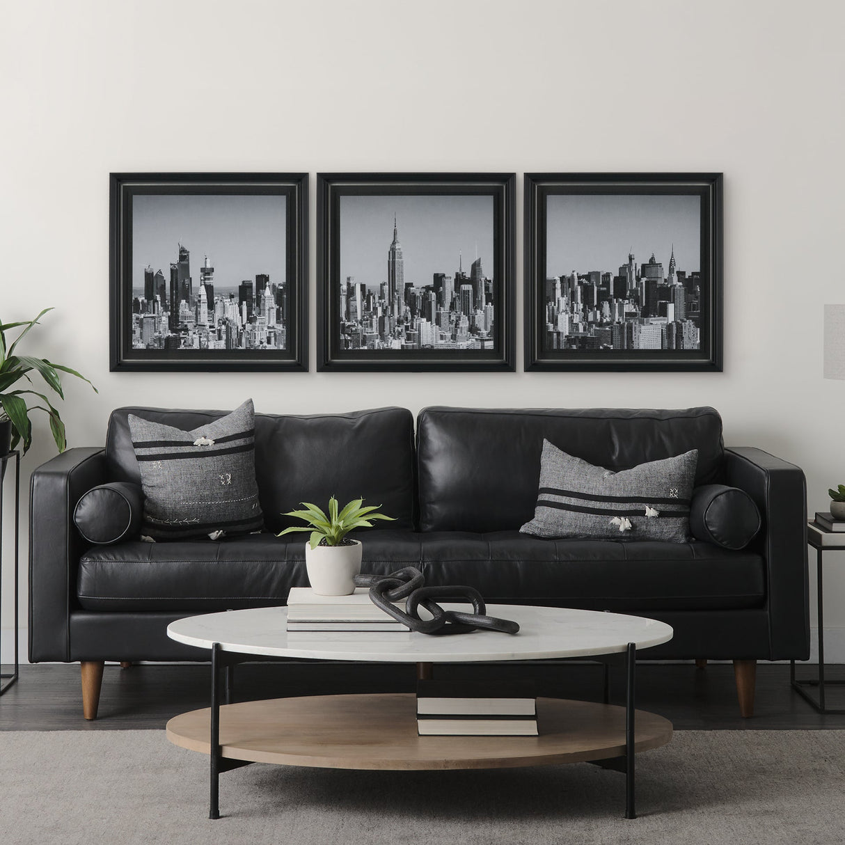 Midtown Manhattan Skyline (Set of 3) by Richard Silver Textured Framed Art Print Matted under Glass by Mercana at Eve Furniture