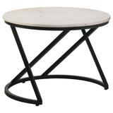 Miguel White/Black Marble Top Round Accent Table