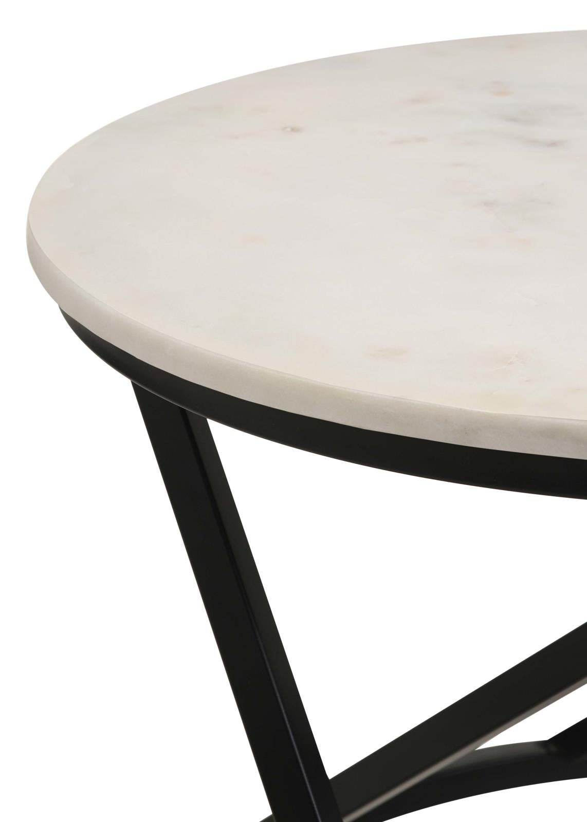 Miguel White/Black Marble Top Round Accent Table