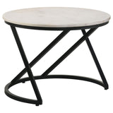 Miguel White and Black Marble Top Round Accent Table by Coaster at Eve Furniture