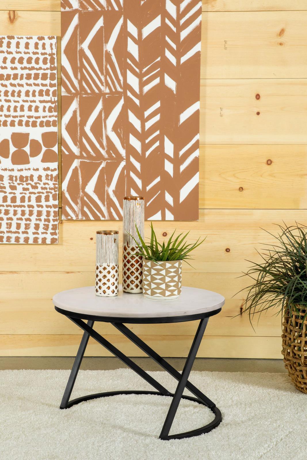 Miguel White and Black Marble Top Round Accent Table by Coaster at Eve Furniture