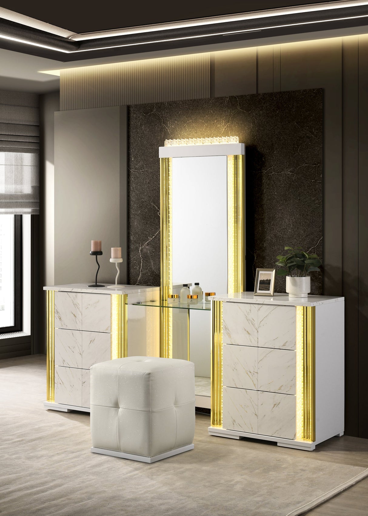 Mika Ultra-Modern Luminous White Bedroom Set by New Era Innovations at Eve Furniture
