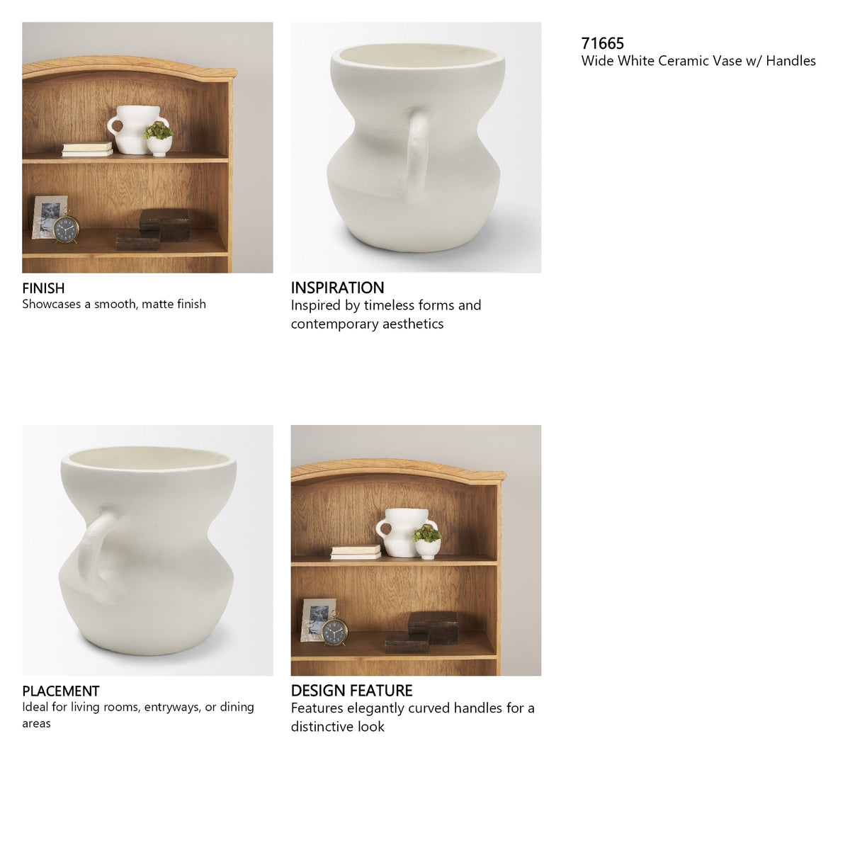 Mika Wide White Ceramic Vase w/ Handles by Mercana at Eve Furniture