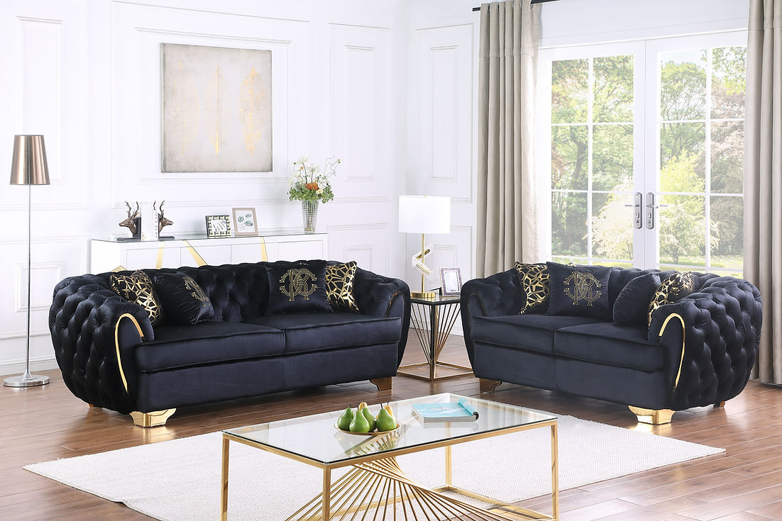 Mila Black Velvet Living Room Set by New Era Innovations at Eve Furniture