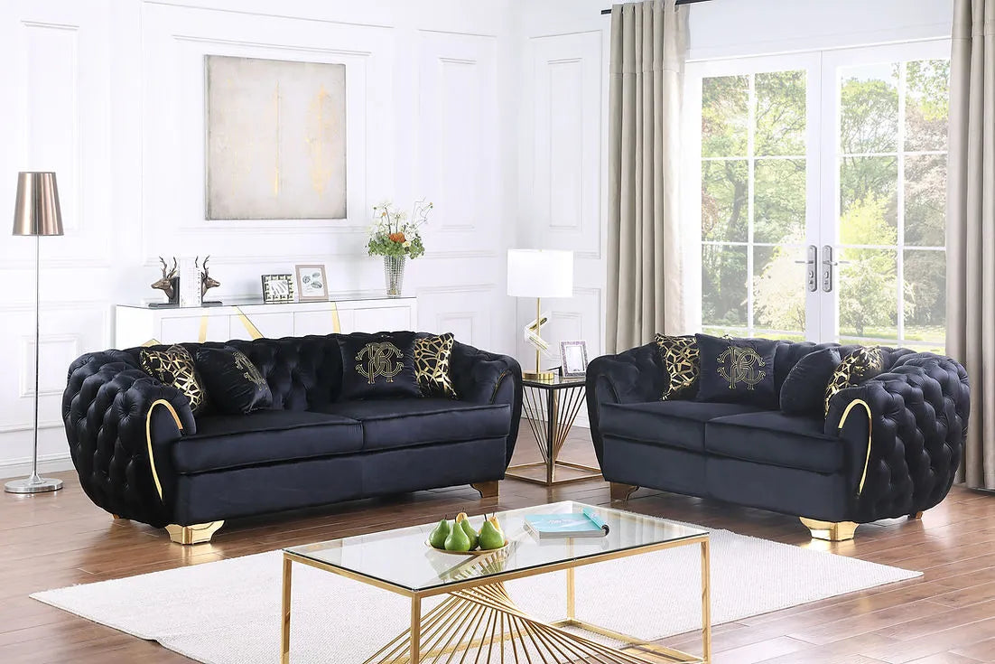 Mila Black Velvet Living Room Set by New Era Innovations at Eve Furniture
