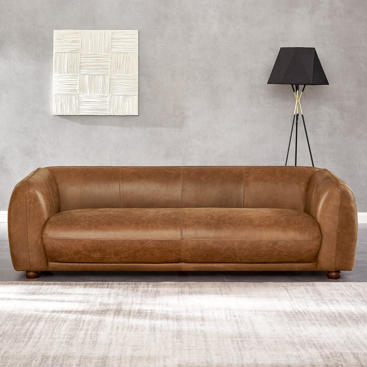 Mila Mid-Century Modern Brown Genuine Leather Sofa by Ashcroft Furniture at Eve Furniture