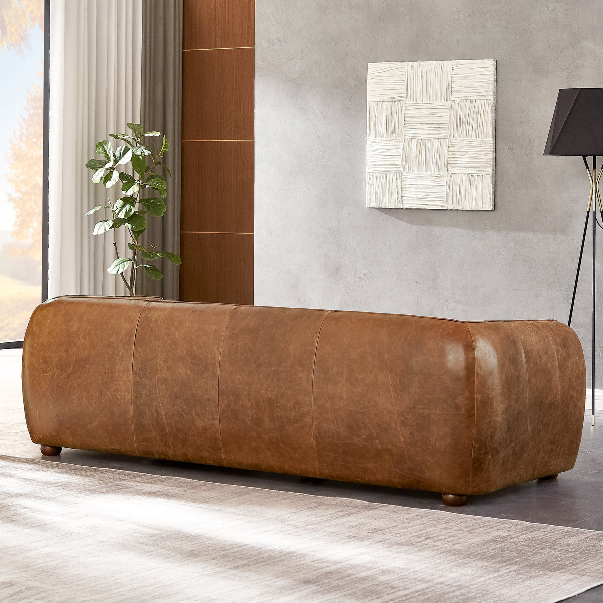 Mila Mid-Century Modern Brown Genuine Leather Sofa by Ashcroft Furniture at Eve Furniture