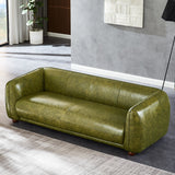 Mila Mid-Century Modern Green Genuine Leather Sofa