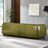 Mila Mid-Century Modern Green Genuine Leather Sofa