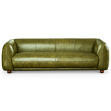 Mila Mid-Century Modern Green Genuine Leather Sofa