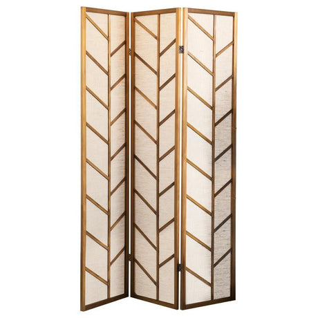 Mila Walnut/Linen Foldable 3-Panel Screen by Coaster at Eve Furniture