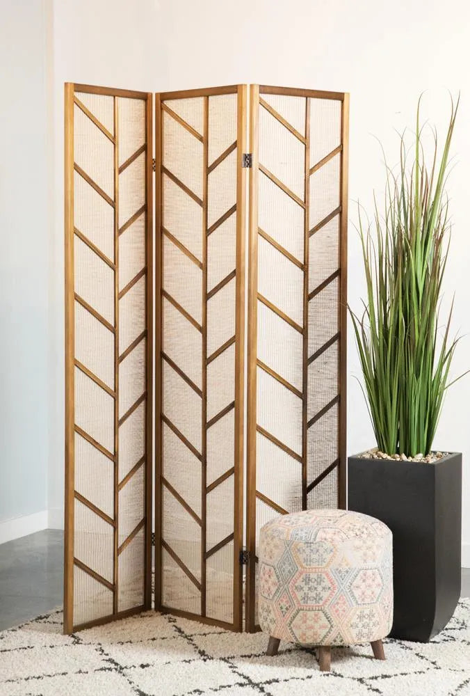 Mila Walnut/Linen Foldable 3-Panel Screen by Coaster at Eve Furniture