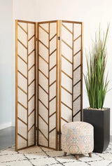 Mila Walnut/Linen Foldable 3-Panel Screen by Coaster at Eve Furniture