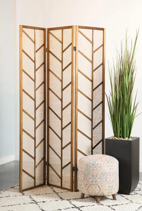Mila Walnut/Linen Foldable 3-Panel Screen by Coaster at Eve Furniture