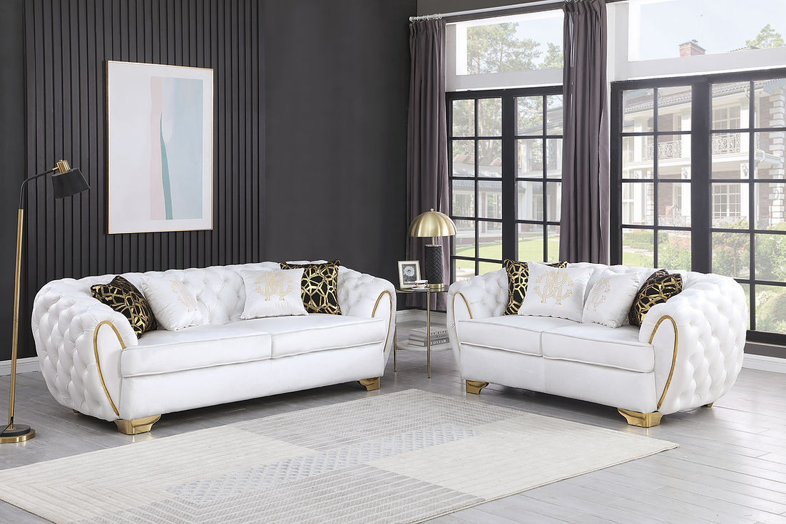 Mila White Velvet Living Room Set by New Era Innovations at Eve Furniture