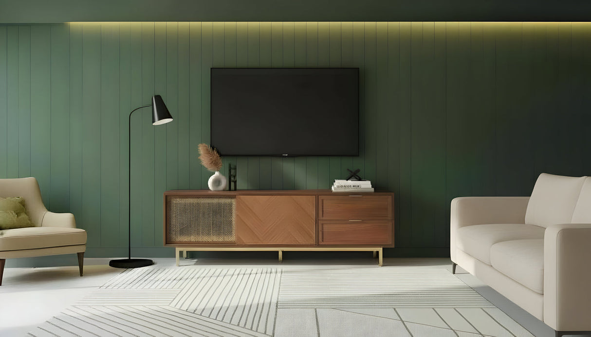 Milana Walnut Gold TV Console by New Era Innovations at Eve Furniture