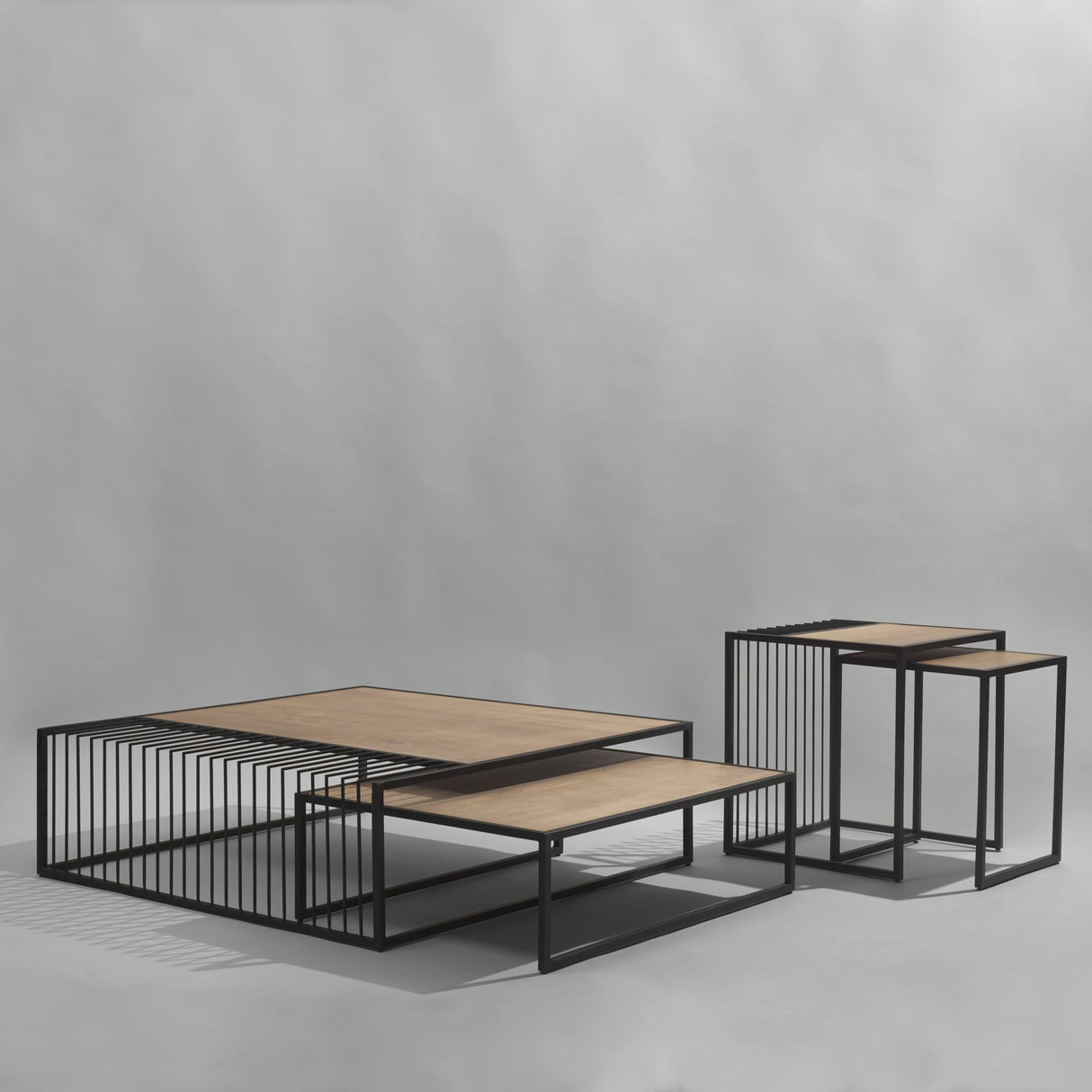 Miles Black Metal w/ Light Wood Nesting Coffee Table by Mercana at Eve Furniture