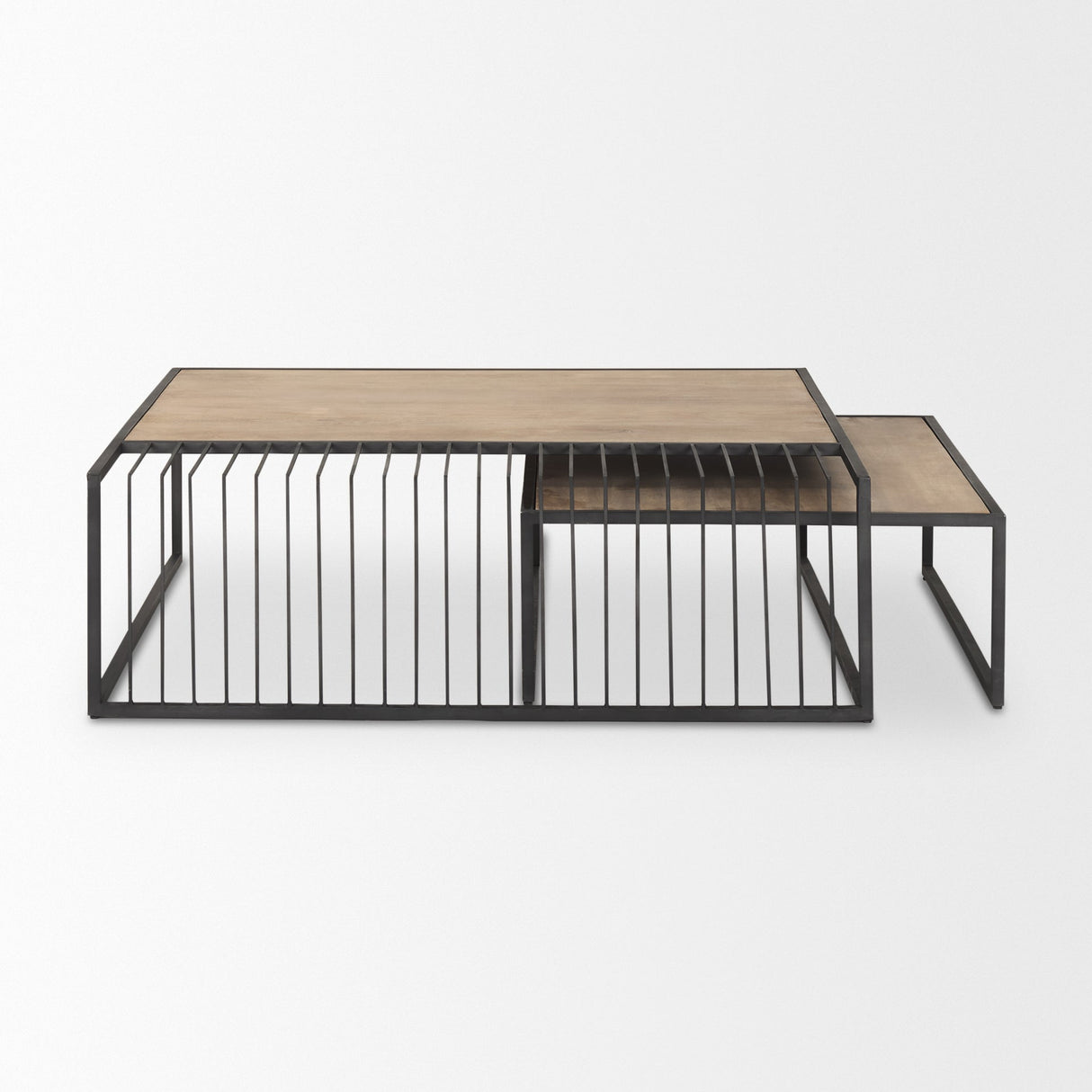 Miles Black Metal w/ Light Wood Nesting Coffee Table by Mercana at Eve Furniture