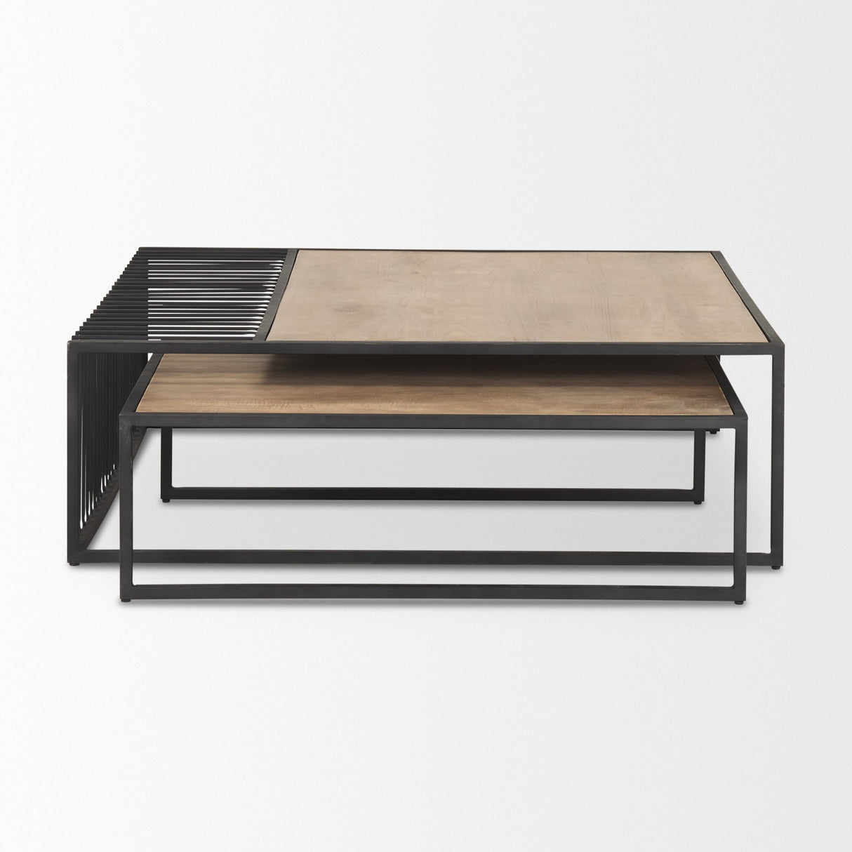 Miles Black Metal w/ Light Wood Nesting Coffee Table by Mercana at Eve Furniture