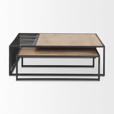 Miles Black Metal w/ Light Wood Nesting Coffee Table by Mercana at Eve Furniture
