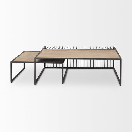 Miles Black Metal w/ Light Wood Nesting Coffee Table by Mercana at Eve Furniture